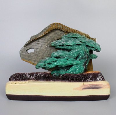 迎客松雕刻四川翡翠艺术真品摆件