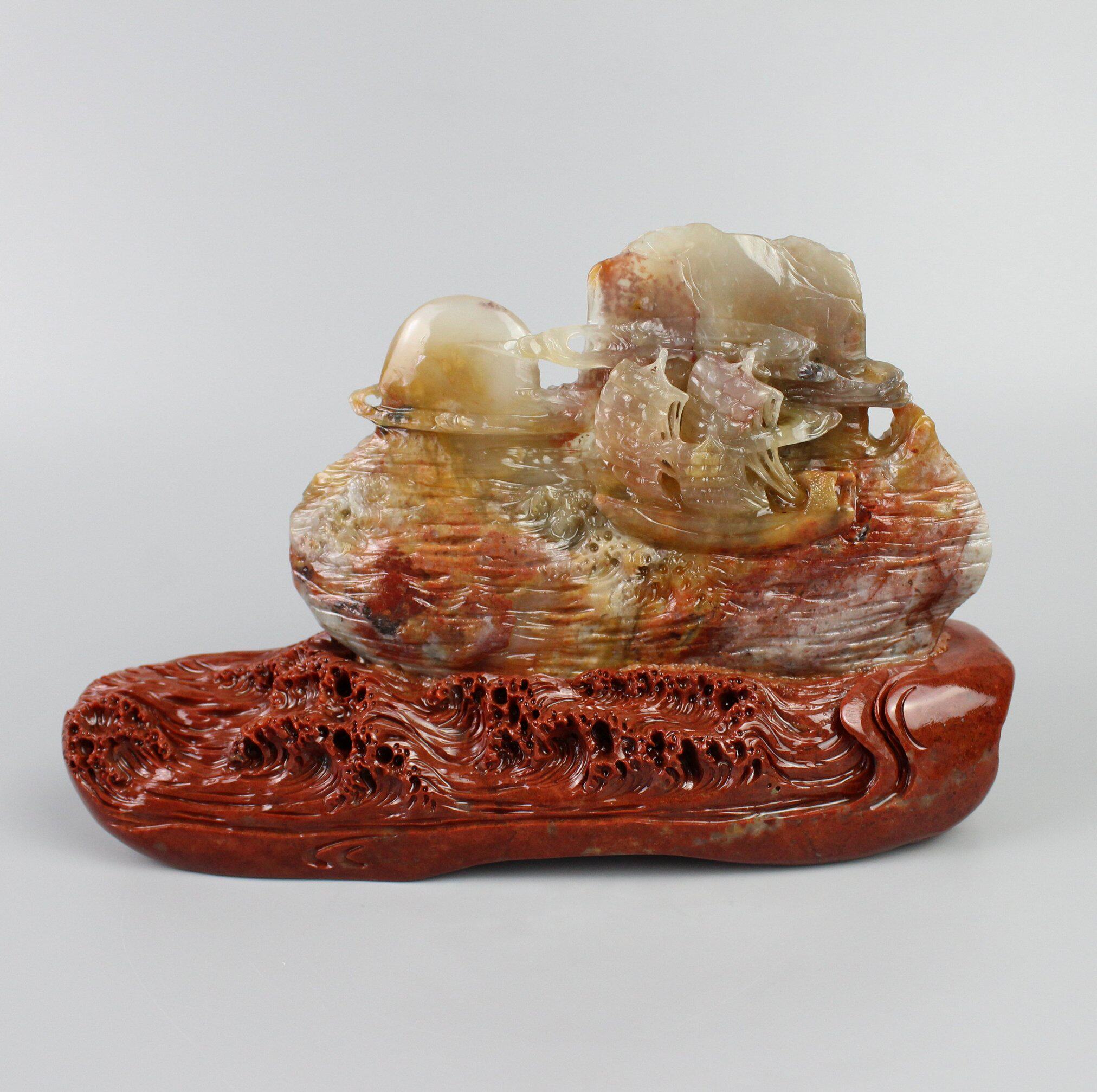 一帆风顺船天然青田石雕摆件小顺寿山巴林昌化花盆槽鱼缸产地推荐