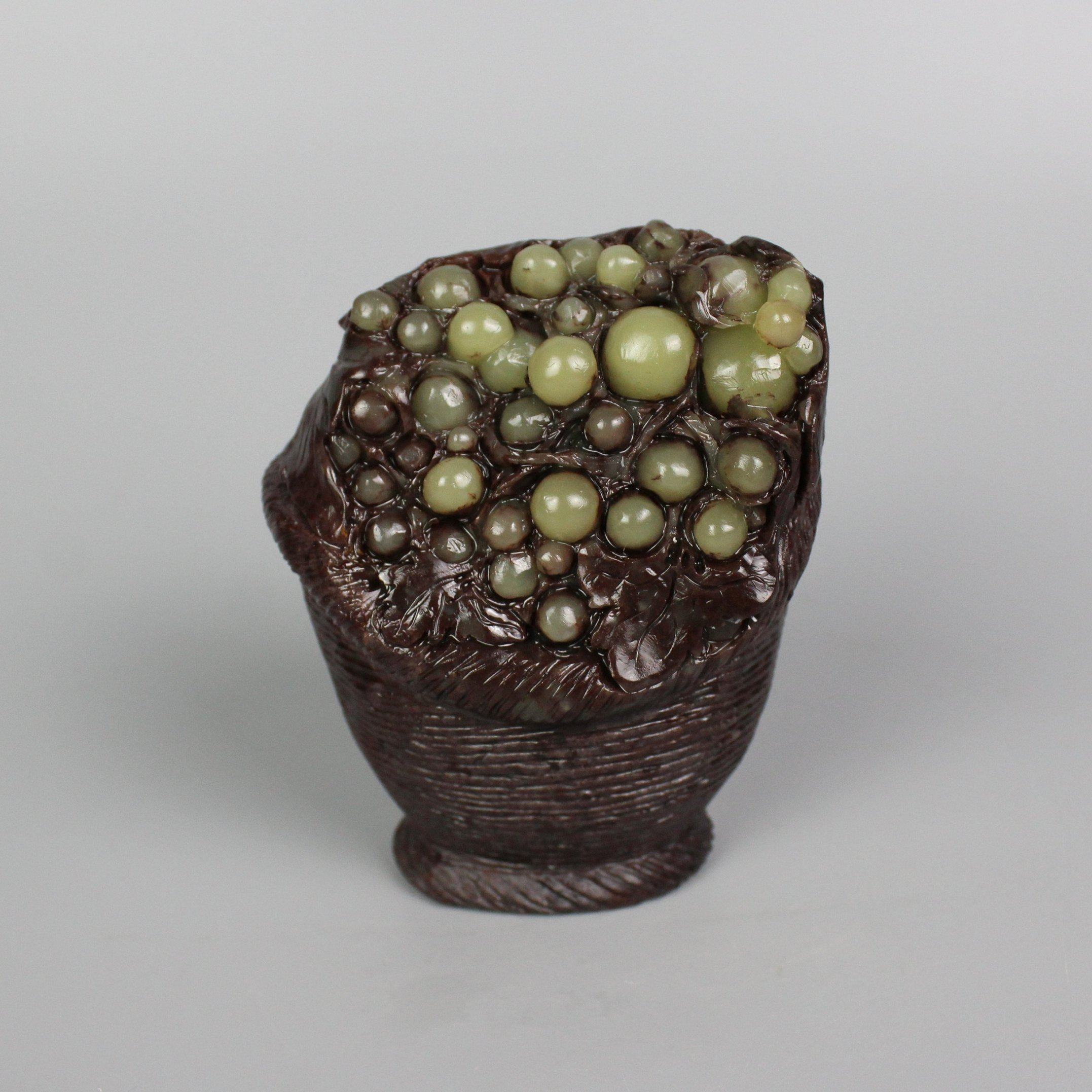 小摆件一篮子葡萄冻精美天然青田石雕刻手工家透装饰头鱼缸磨包邮