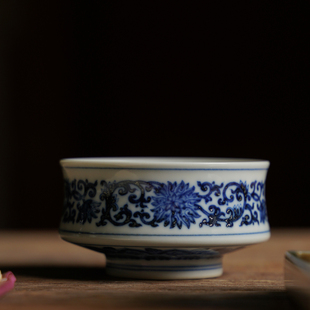 清雨香景德镇手绘青花宝相束腰杯茶杯茶具茶品高档精品品茗普洱杯