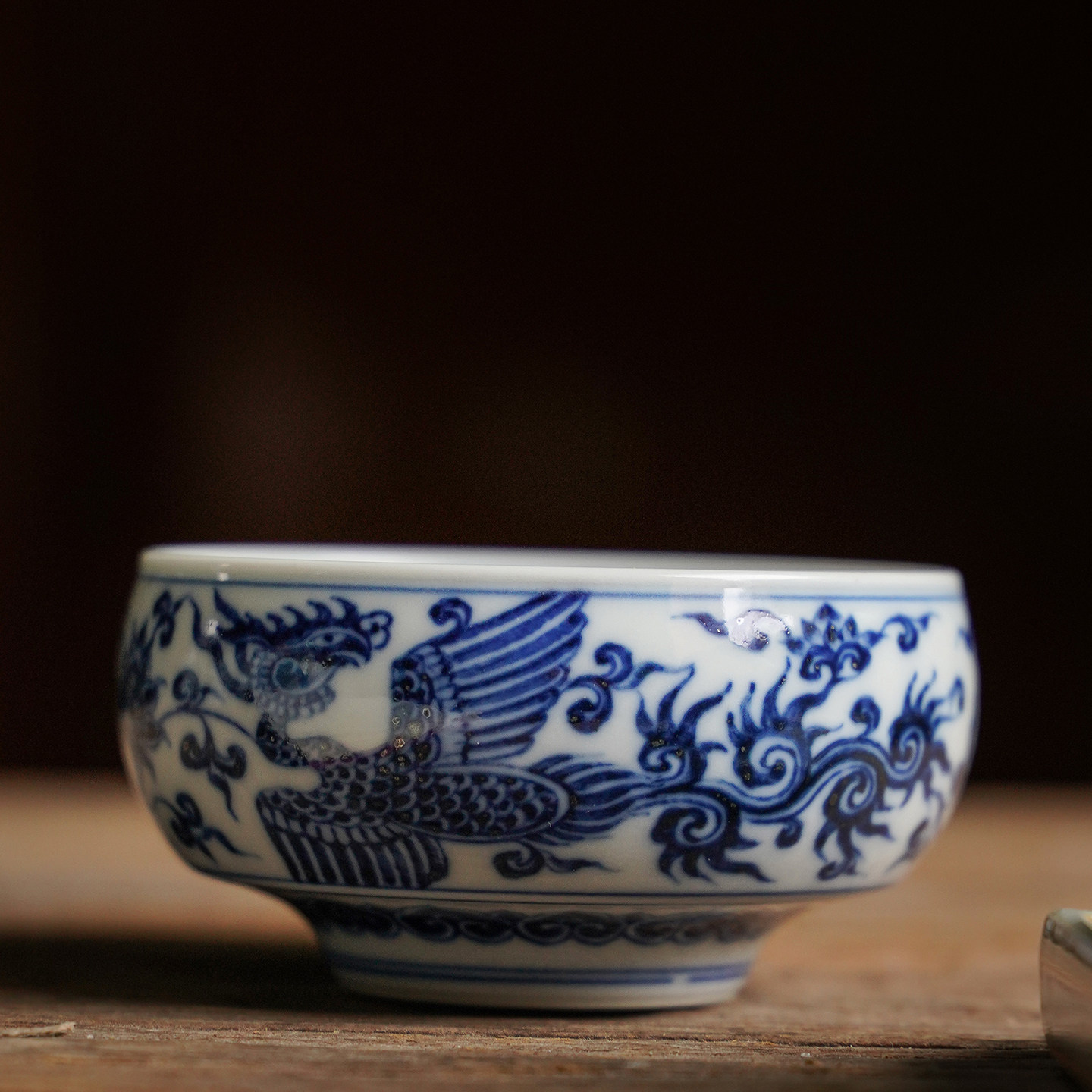 清雨香功夫茶茶杯景德镇手工茶具成化青花双凤缠枝纹青花瓷主人杯