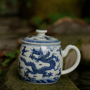 清雨香景德镇手绘青花龙纹办公杯非九段手工拉胚利胚高档精品品茗
