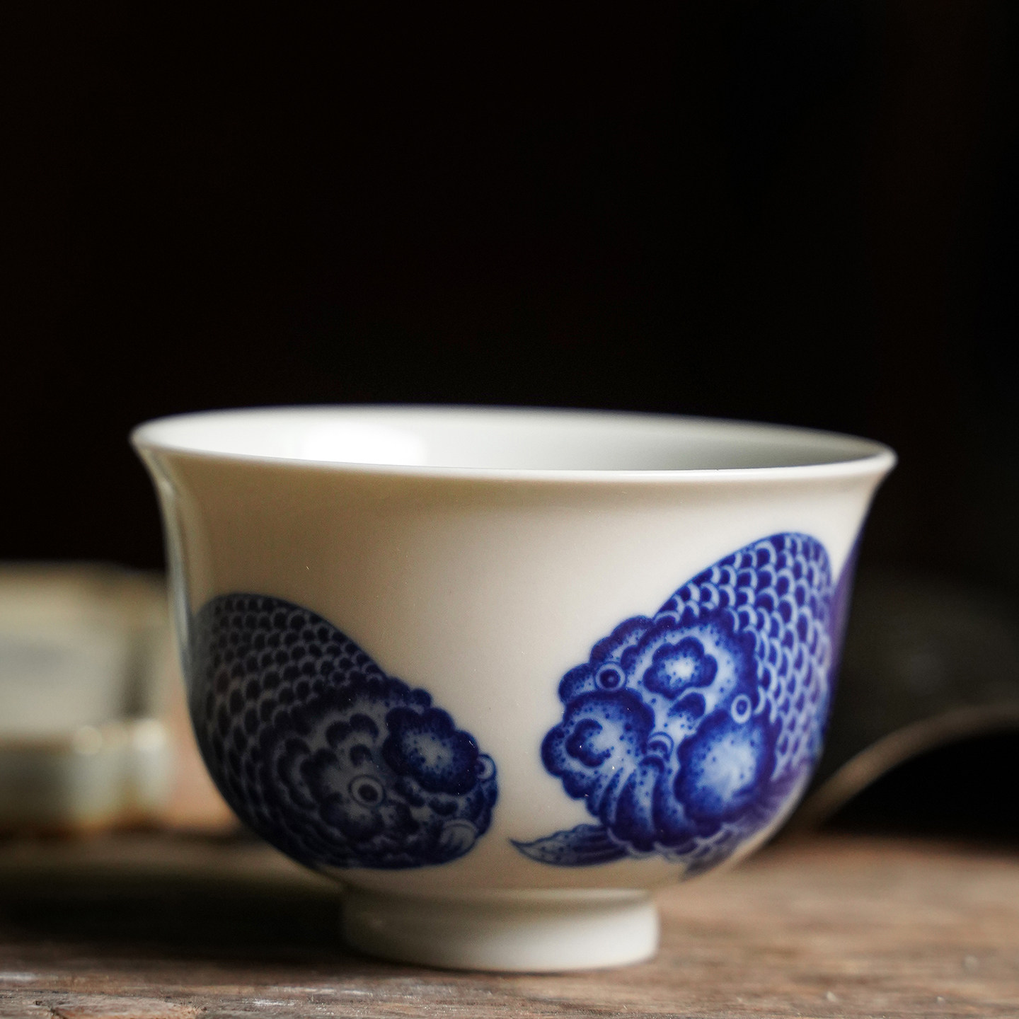 清雨香景德镇手绘青花金鱼茶杯茶具品茗普洱主人杯茶器高档礼品送