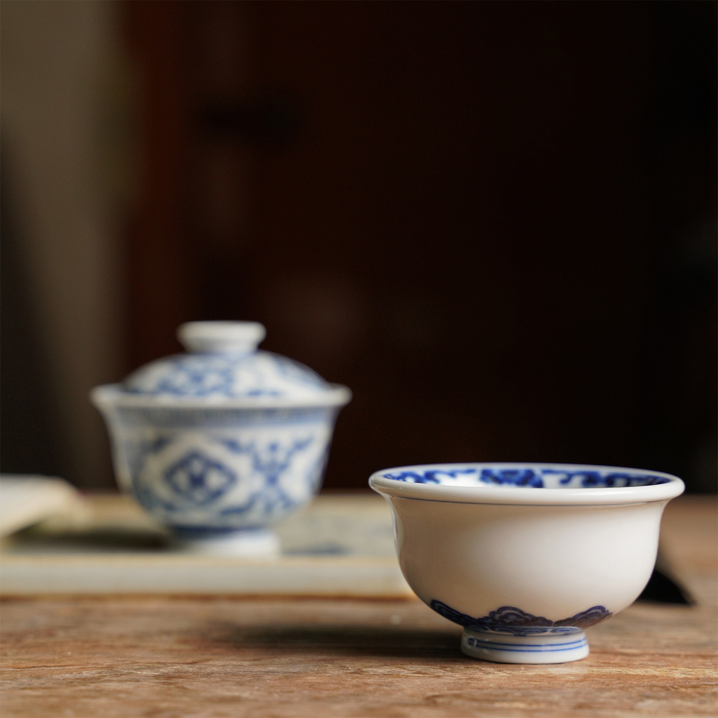 淡淡清女香青花手绘手工拉胚品茗杯普洱杯仿古泥陶瓷仿苏麻里青花
