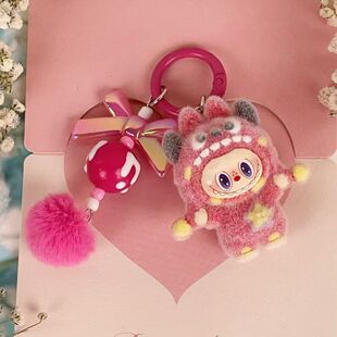 新款植绒波点怪兽拉布包包挂件学生公仔钥匙链挂饰钥匙扣闺蜜礼物