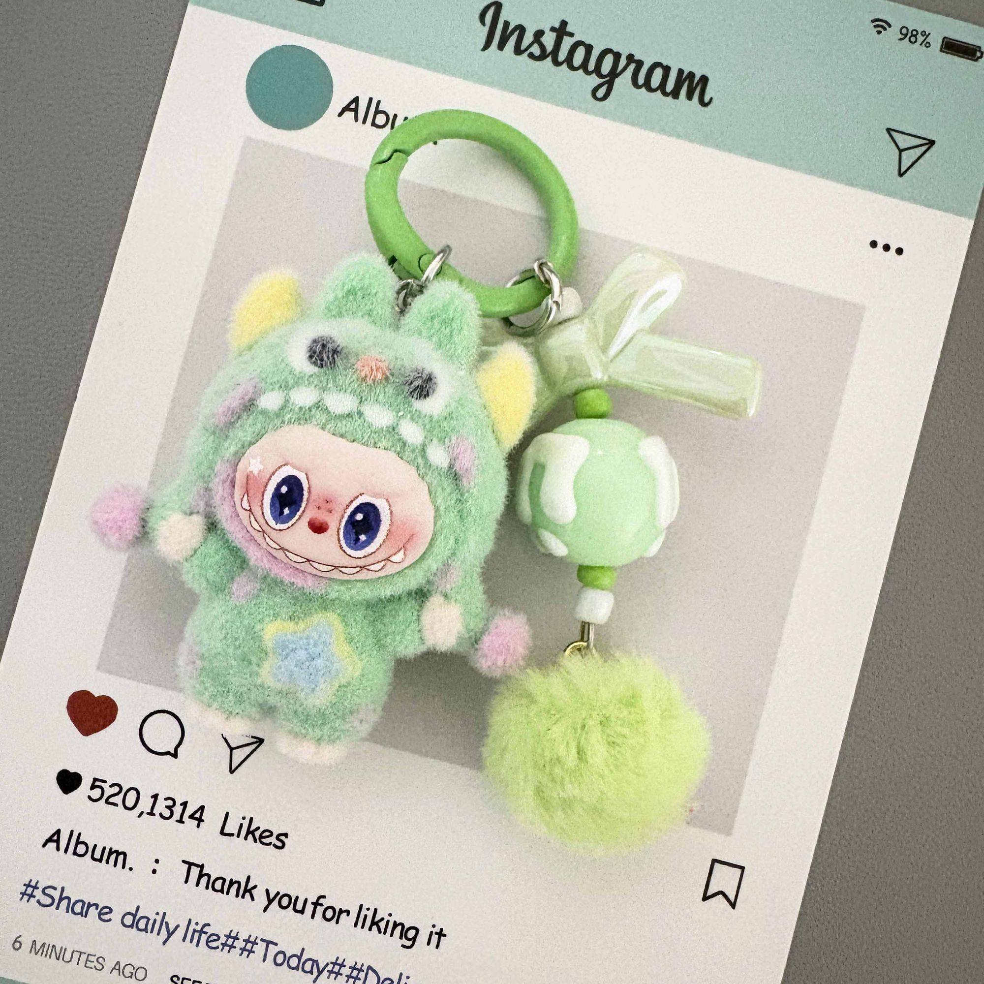 新款植绒波点怪兽拉布包挂件钥匙