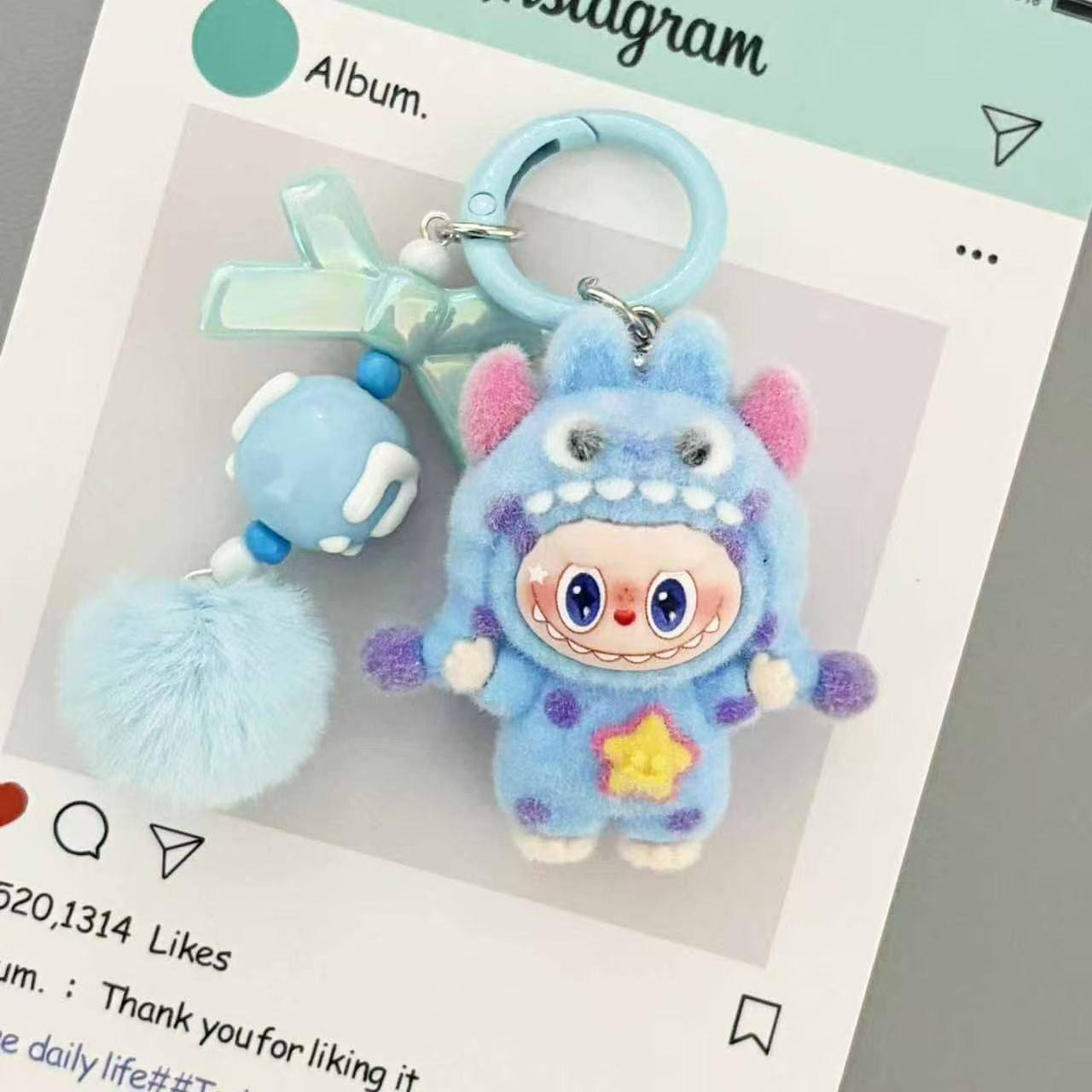 新款植绒波点怪兽包包挂件公仔钥匙链扣挂饰闺蜜礼物小礼品小挂件