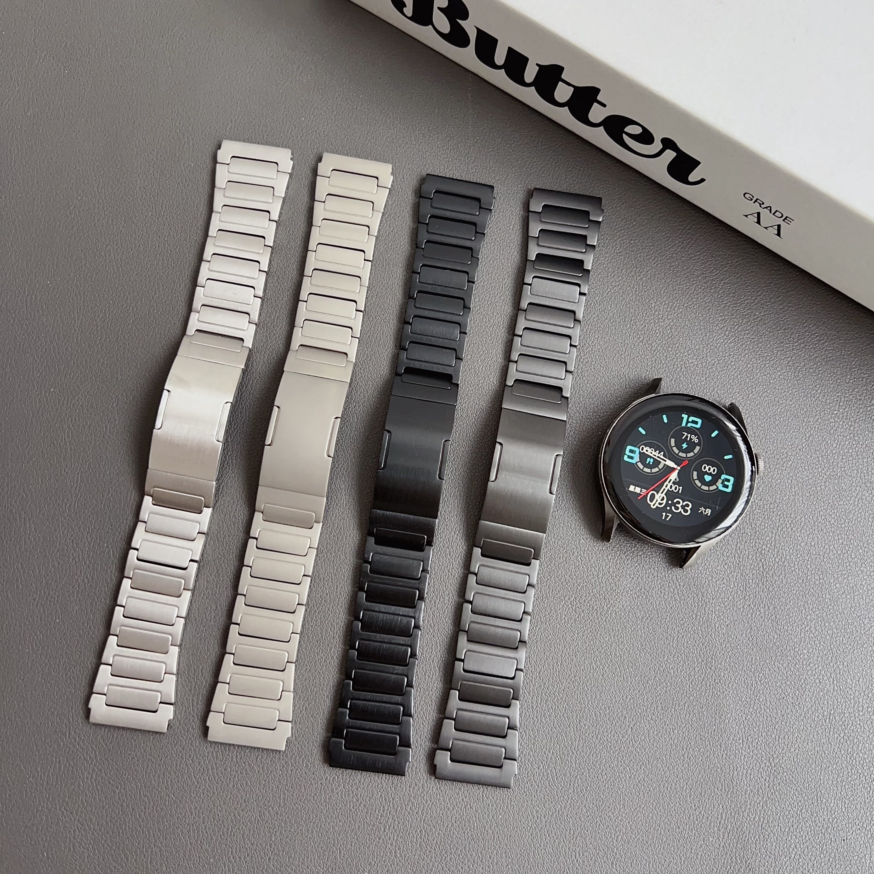 22mm适用华为GT65432pro46mm钛合金工字三珠金属不锈钢手表带荣耀
