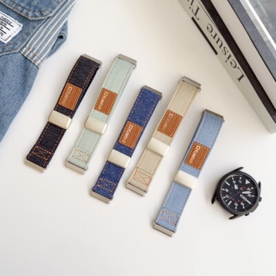 适用牛仔帆布尼龙魔术贴表带三星