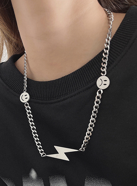 嘻哈链条拼接表情包吊坠项链女