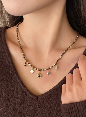 美拉德太阳虎眼石串珠项链女