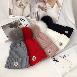 欧美儿童经典针织条纹毛线帽男女帽狐狸毛球防风护耳帽百搭亲子帽
