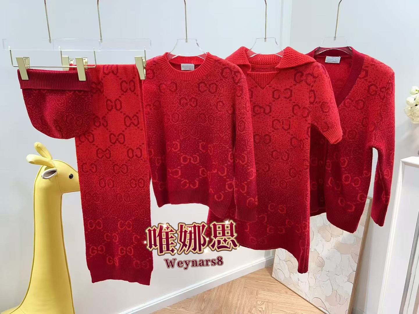 现货 儿童羊毛字母提花毛衣渐变连衣裙新年喜庆拜年服圣诞兄妹装