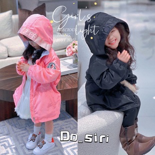 现货儿童外套刺绣内里加羊羔绒中长款棉衣男女童宝宝冬装防污防水