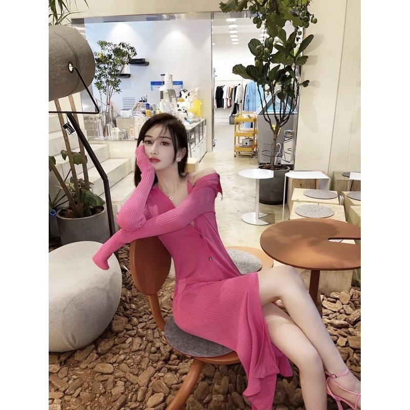 小众修身针织连衣裙显瘦包臀裙子