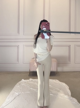 8.12 超有气质无痕休闲喇叭裤女高腰显瘦设计感小众开叉拖地裤子