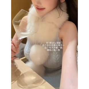 yjy奶蓝纹理感挂脖收腰软绒背心吊带上衣 德国机器绞花