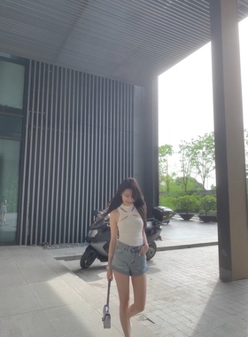 花珊珊同款穿了五年的倒三角神裤显腿长水蓝色牛仔短裤女夏季高腰