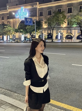 lovingu 韩版羊毛毛衣+醋酸衬衣+皮带秋季套装