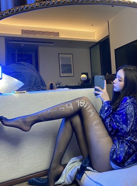 黑色字母丝袜网红女潮牌带字母进口丝袜超薄欧美印花图案丝袜超薄