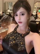 *sue穿上就被关起来*水钻镶钻羽毛挂脖精致连衣裙