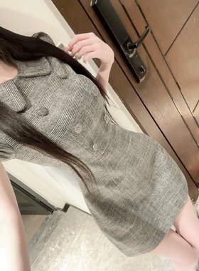 *高干文女主具像化*带亮丝！泰剧千金娃娃领双排扣格纹收腰连衣裙