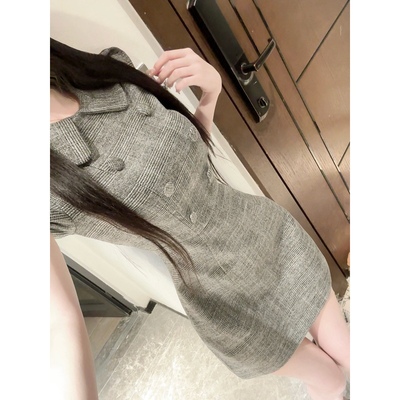 *高干文女主具像化*带亮丝！泰剧千金娃娃领双排扣格纹收腰连衣裙