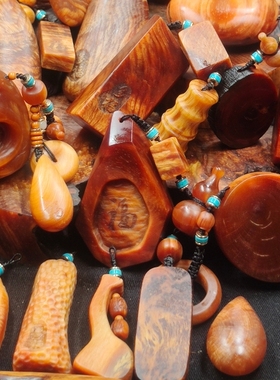 长白山松明子琥珀木纯手工原木挂坠项链扣牌吊坠汽车钥匙扣手把件