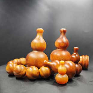 天然木雕葫芦钥匙扣松明子琥珀木手捻把文玩车包挂件吊坠实木摆件