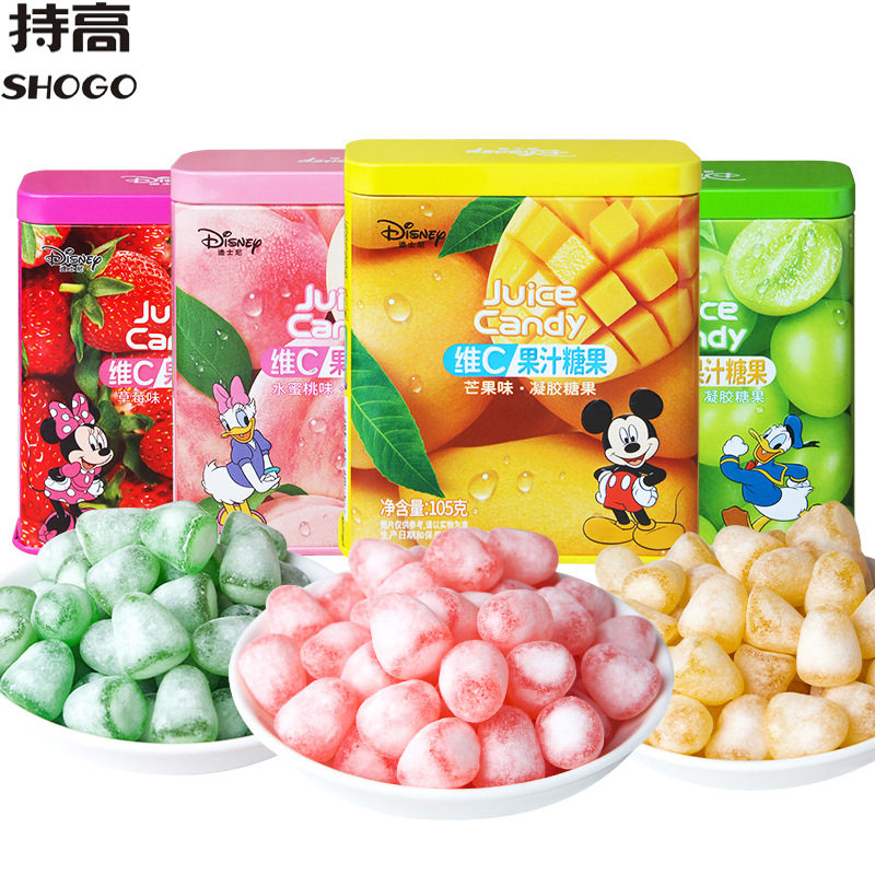 宝宝滨崎果汁105g铁罐装 草莓水蜜桃味qq橡皮糖果休闲零食品批发