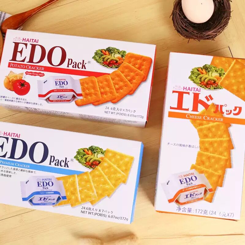 宝宝韩国进口EDO饼干杏仁芝士番茄原味代餐咸味梳打饼干零食组合