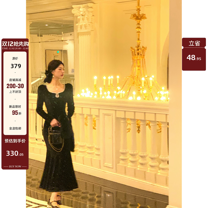 大Eees 巴黎夜未晚 赫本晚会法式复古小黑裙连衣裙【新品95折】