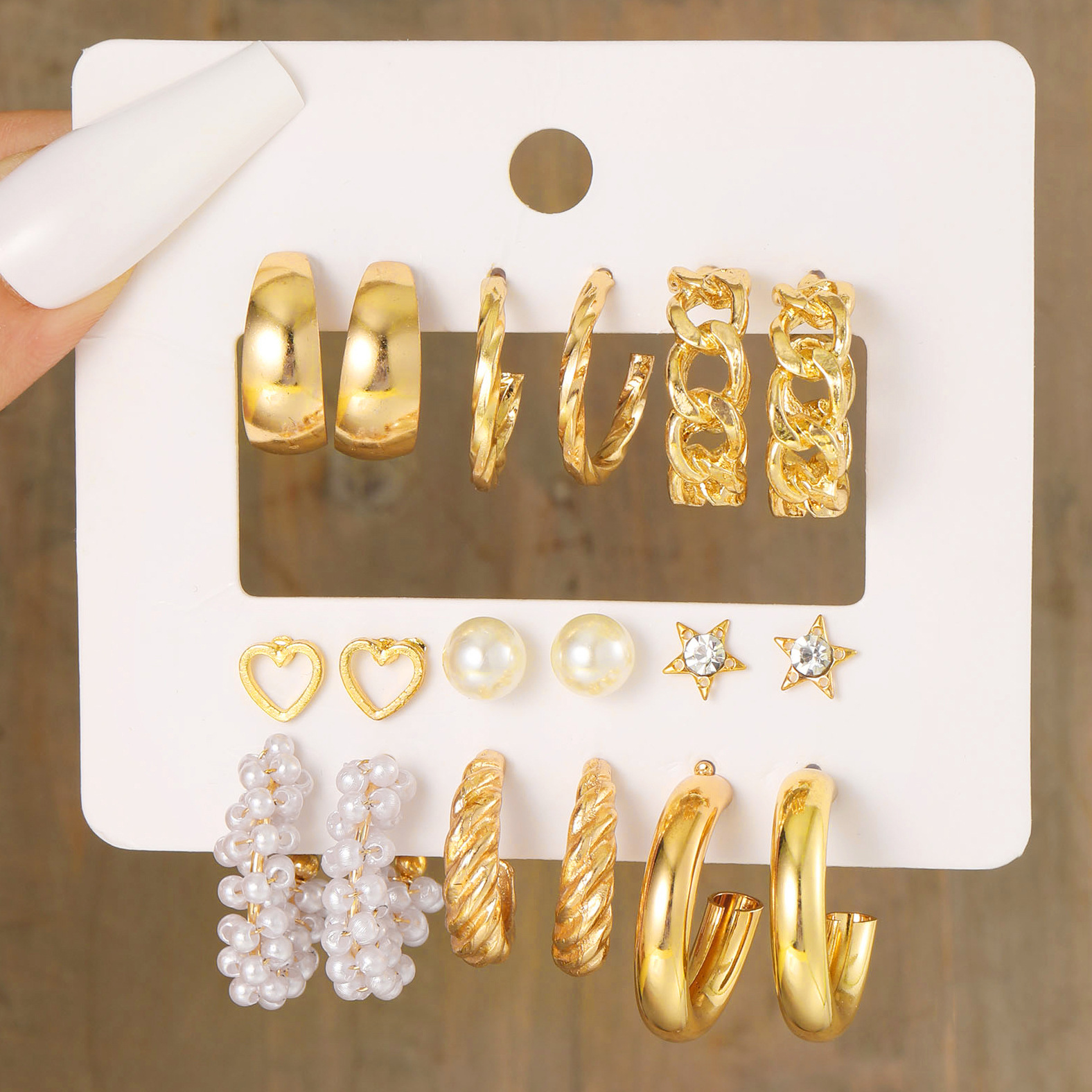 欧美新款金属麻花耳环9件套装组合创意简约耳圈几何型耳饰耳钉