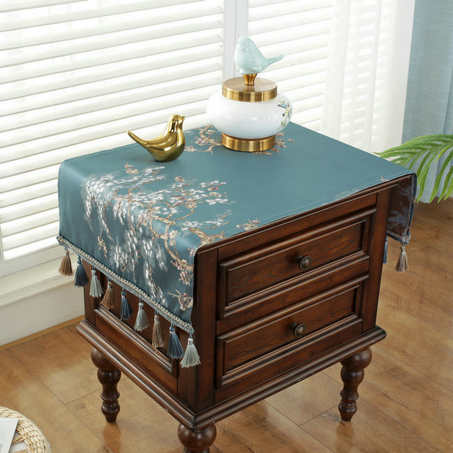 新中式床头柜盖布高档奢华防尘盖巾家用卧室长方形打印机装饰罩子