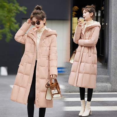 2025冬季女装新款长款90白鸭绒加厚修身收腰过膝羽绒服外套P465