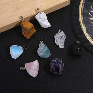 跨境热销天然紫水晶粉晶白水晶吊坠随型原石项链diy饰品配饰