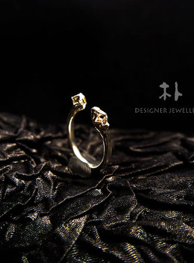 当代首饰手工银开口艺术骨尾戒