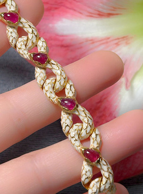 925纯银鎏金红宝石手链 精致蛇型手链 蛇年首饰