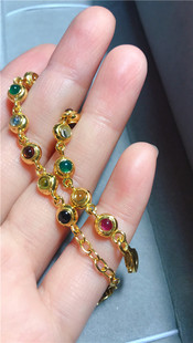 珐琅彩手链925纯银鎏金彩宝宝石手链 双面宝石小珠 双面松石手链