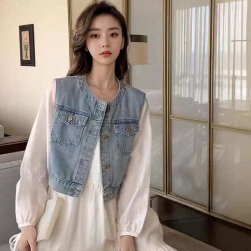 网红牛仔背心马甲外套女2026夏季新款无袖外搭短上衣坎肩女款马夹