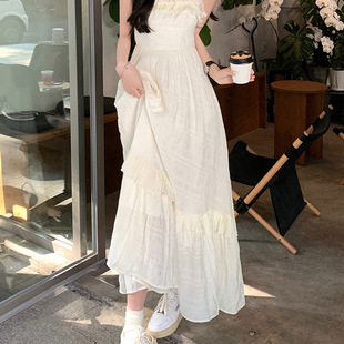 温柔风吊带连衣裙女夏季 法式 高级感甜美初恋气质木耳边收腰仙女裙