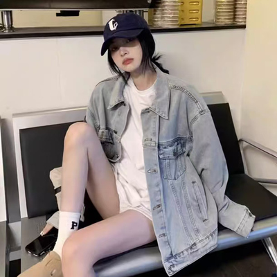 美式复古蓝色牛仔外套女2026春夏新款宽松百搭设计感时尚牛仔外套