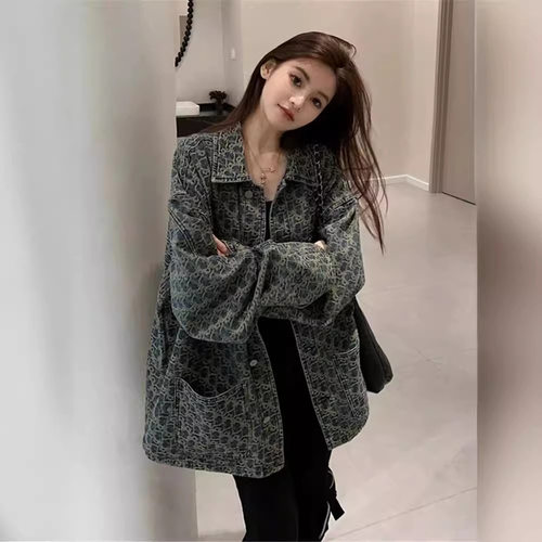 美式高街复古牛仔外套女2026春秋新款设计感小众百搭印花夹克上衣