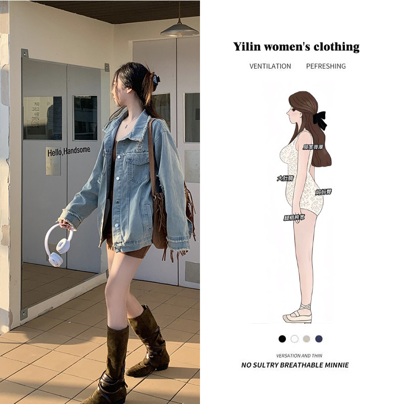 做旧百搭炸街牛仔外套女2025秋冬休闲宽松设计感美边破洞夹克上衣