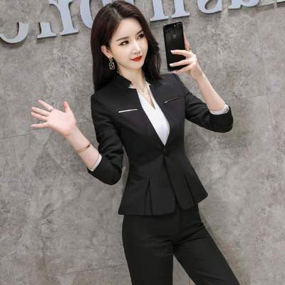 秋季高端职业装无领西装套装女正装工作服时尚气质小个子上班西服