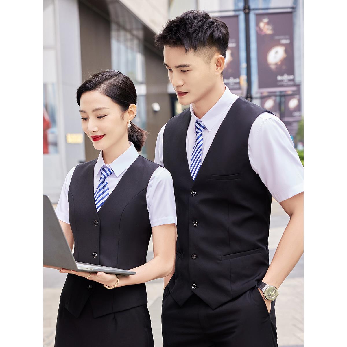 西装马甲套装男女酒店前台服务员餐厅背心销售工作服工装定制logo