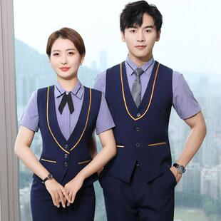 酒店餐饮服务员工作服女夏季酒吧饭店前台收银员工装职业马甲套装