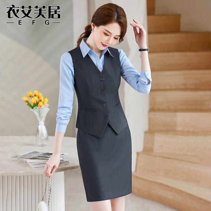 灰色西装马甲女秋冬季酒店经理正装工作服气质售楼部前台职业套装