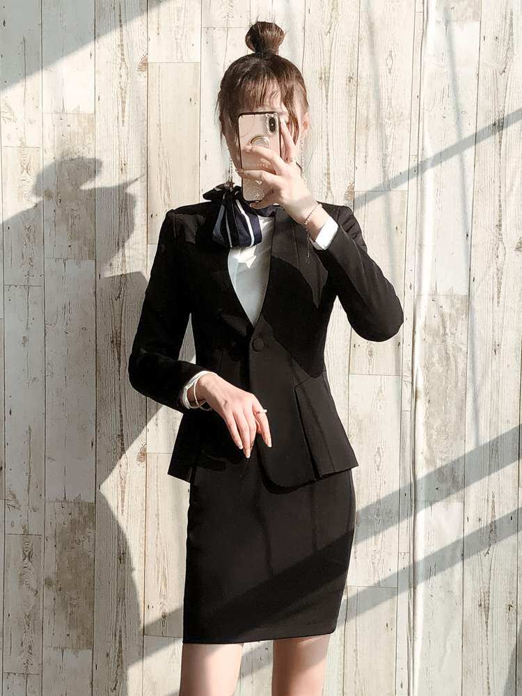 黑色西装外套女售楼部工服秋冬职业装套装时尚气质OL珠宝店工作装
