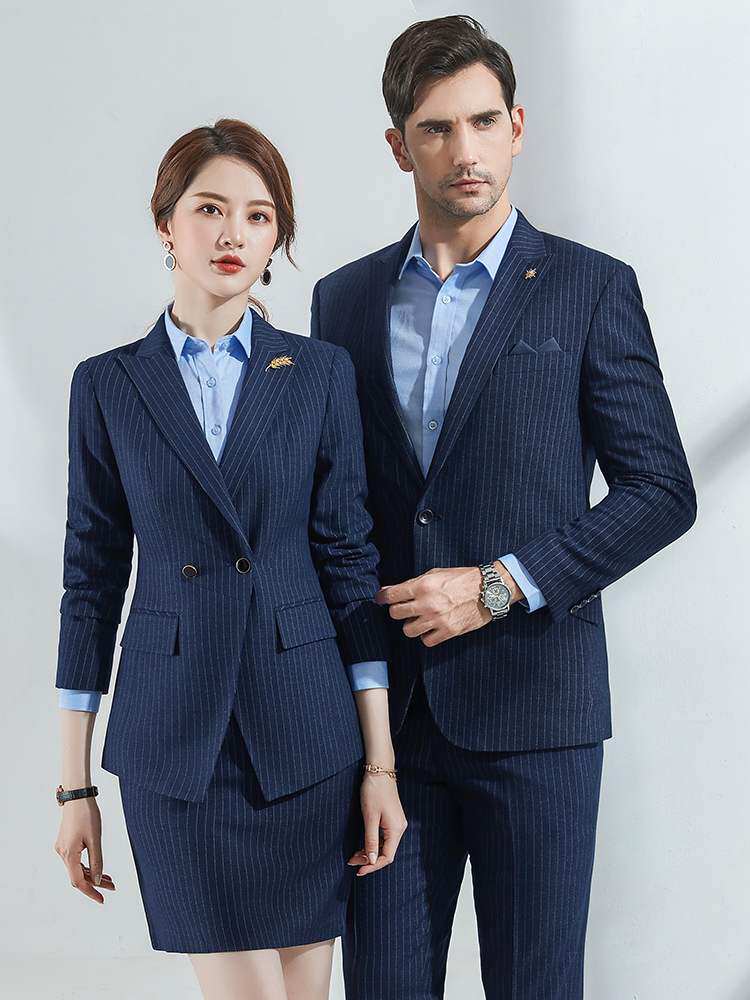 条纹商务工作服正装男女同款